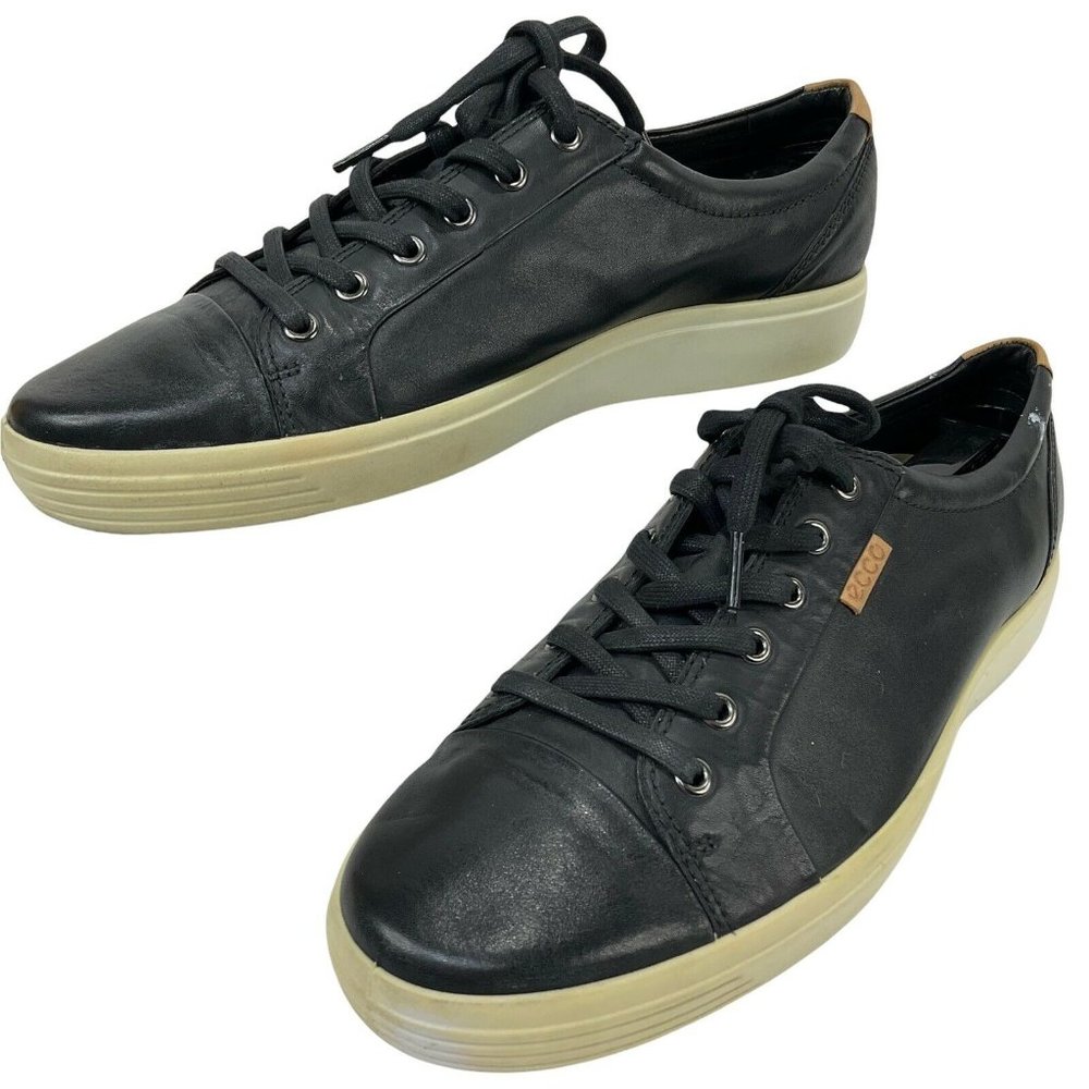 ECCO Shoes Mens Sz 10.5 Black Sneaker Luxury Soft Leather Danish Design Comfort - Picture 2 of 9